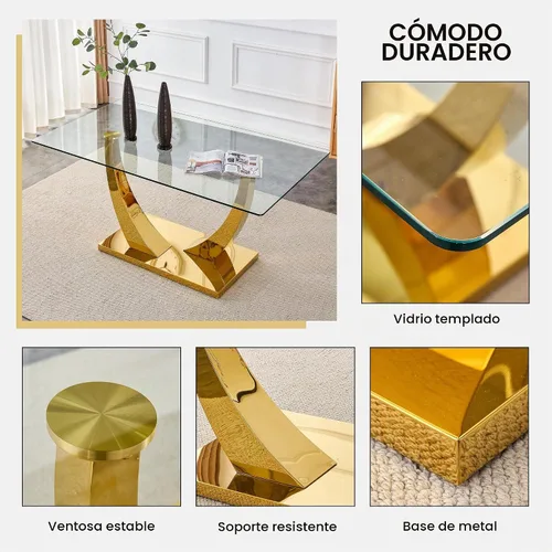 Vista 6 de Juego de mesa de comedor de cristal moderno de mediados de siglo para 4, 63 pulgadas, juego de comedor rectangular grande de lujo con parte superior