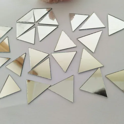 Vista 2 de Juego de 100 piezas de mosaico de espejo de vidrio real triangular de 1 pulgada, espejo triangular de vidrio real, accesorio de manualidades
