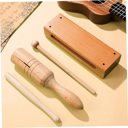 Vista 4 de Mikinona 8 juegos de bloques de madera de un solo tono con batidores, instrumentos de percusión de mano para niños y niñas, educativos