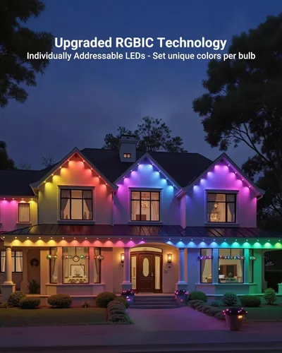 Vista 2 de Luces permanentes para exteriores, luces de Navidad RGBICWWPW de 100 pies con 72 LED triple, IP67 impermeable, 45 lm blanco sintonizable