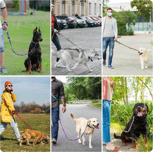 Vista 7 de Correa de perro resistente para perros medianos y grandes, correa táctica de absorción de golpes de 4 a 6 pies con mango acolchado de control y Negro