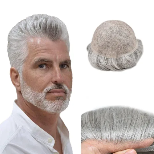 Vista 119 de PUNRU HAIR Completo Swiss Lace Toupee para hombres Sistema de cabello humano real Sistema de reemplazo de cabello humano para hombre Toupee