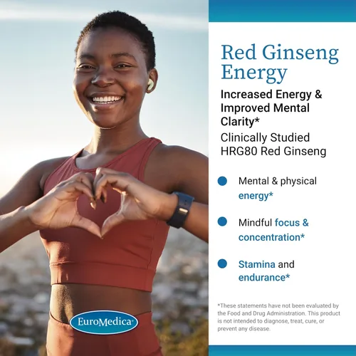 Vista 3 de Euromedica Red Ginseng Energy - Suplemento para apoyar la energía saludable y la concentración - Suplemento de hierbas con polvo de raíz de ginseng