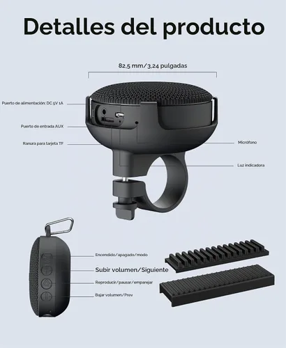 Vista 7 de Inwa Altavoces de bicicleta Bluetooth con modo de tarjeta TF, altavoz portátil inalámbrico impermeable para bicicleta, micrófono integrado para 5W