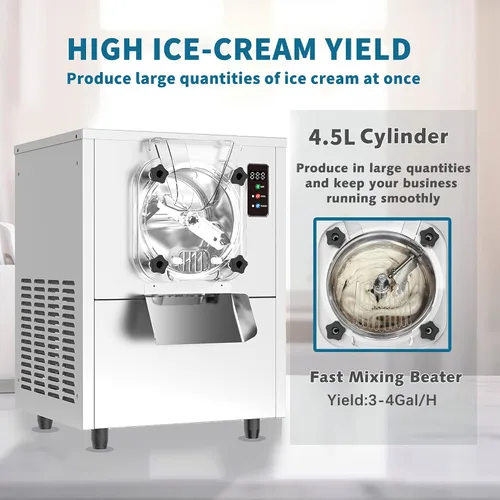 Vista 3 de Máquina comercial para hacer helados duros, 1400 W, 110 V, 3 a 4 galones por hora, máquina de helado de gelato con panel LED de limpieza automática