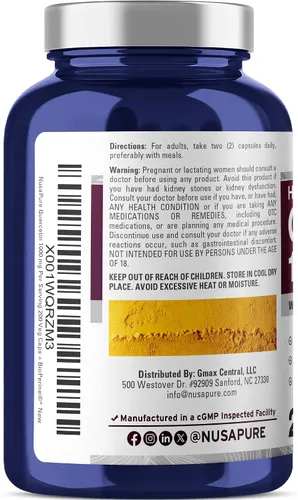 Vista 3 de NusaPure Quercetina, sin OMG, vegano, 1000 mg, 200 cápsulas vegetales - 100 porciones Plant Based Formula with Sophora Japonica & BioPerine