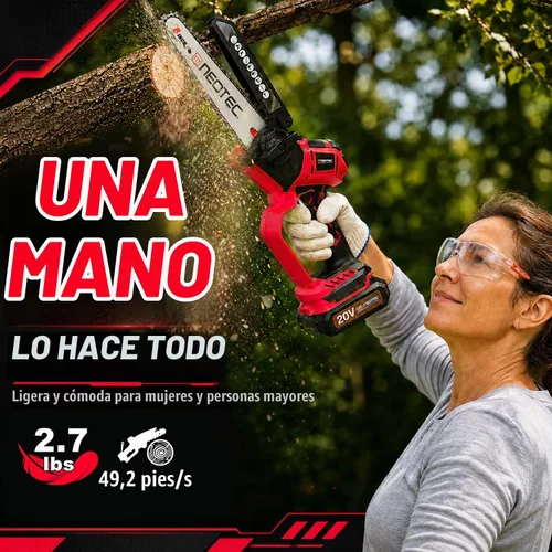 Vista 2 de Mini motosierra inalámbrica de 6 y 8 pulgadas compatible con batería Rojo