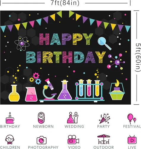 Vista 6 de Fondo temático de cumpleaños de ciencia química para niños, ciencia loca, divertido, científico, feliz cumpleaños, fotografía, fondo para niños