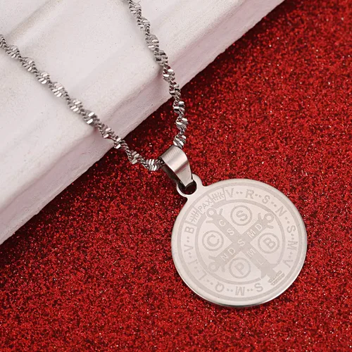 Vista 4 de Colgante de la Medalla de San Benito Collar de la Iglesia Católica Joyería Católica