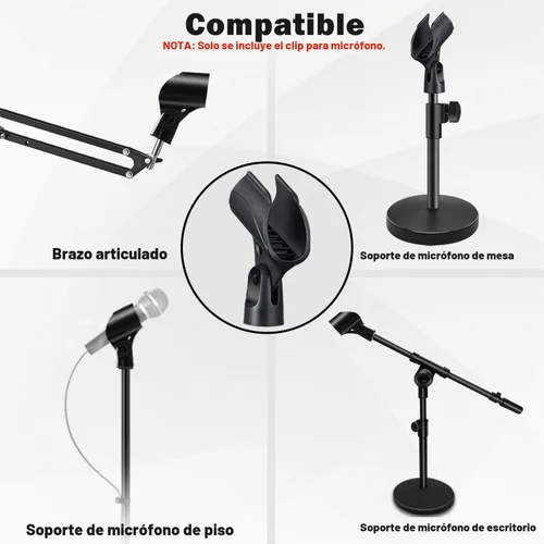 Vista 4 de Soporte universal para clip de micrófono, viene con adaptador de tornillo macho de 5/8 pulgadas a hembra de 3/8 pulgadas adecuado para micrófonos