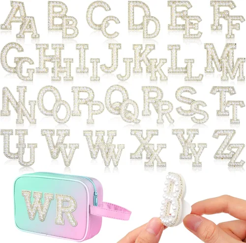 Vista 11 de WILLBOND 52 Piezas Parches Autoadhesivos de Letras con Perlas y Diamantes de Imitación A-Z Calcomanías de Letras con Diamantes de Imitación