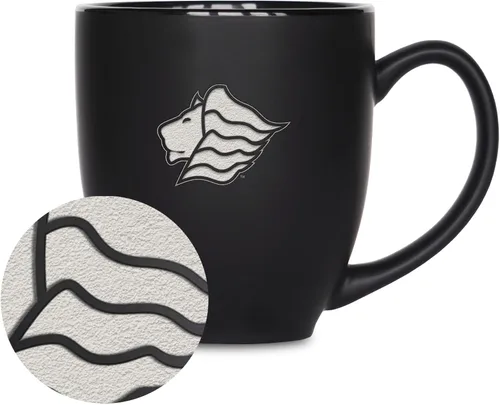 Vista 406 de Rico Industries - Taza de cerámica mate negra con grabado láser estándar de 15oz para NCAA (escuelas T & U) - Para bebidas calientes o frías