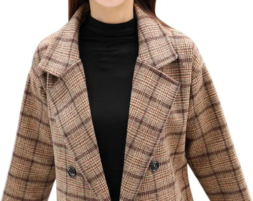 Vista 4 de Tanming - Abrigo de lana con solapa de muesca doble botonadura y largo hasta la rodilla para mujer
