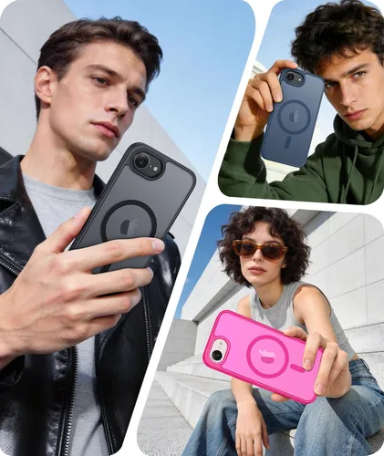 Vista 184 de FNTCASE Funda para iPhone 17 Pro: Fundas delgadas translúcidas de color azul claro compatibles con MagSafe, protección completa de la cámara
