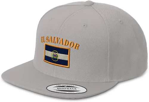 Vista 8 de Sombrero de Snapback personalizado para hombre, sombreros de ala plana, bordado de bandera de El Salvador, sombrero de factura plana bordado