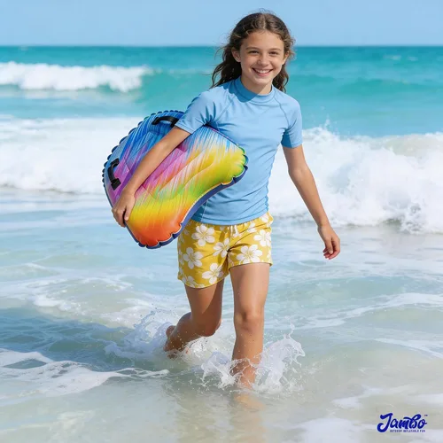Vista 2 de JAMBO Tabla de surf inflable con asas, tabla de boogie para playa, tabla de surf flotante, flotadores de piscina, juguete de playa para niños