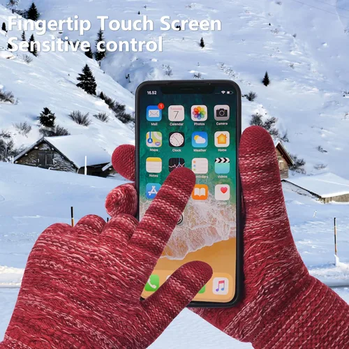 Vista 35 de Guantes de invierno cálidos para pantalla táctil para mujer, guantes térmicos de punto de lana con forro polar para clima frío