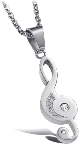 Vista 3 de Joyería de moda acero inoxidable nota musical grabada pareja mejor amigo rompecabezas colgante conjuntos de collar