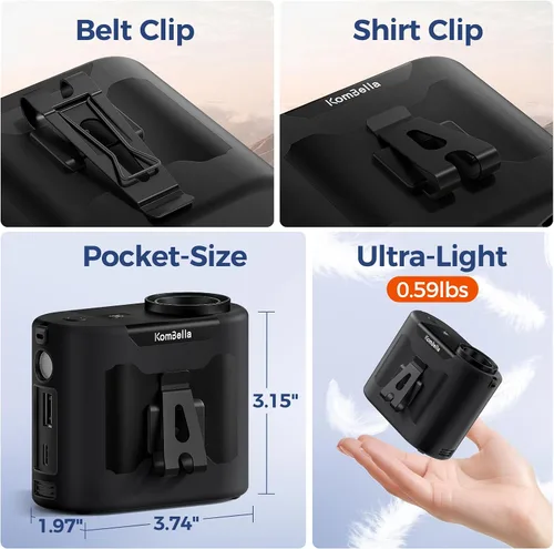 Vista 6 de KOMBELLA Ventilador de cintura portátil con clip en el cinturón, ventilador de camisa mejorado 2025 con batería de 10000 mAh y 5 velocidades, clip