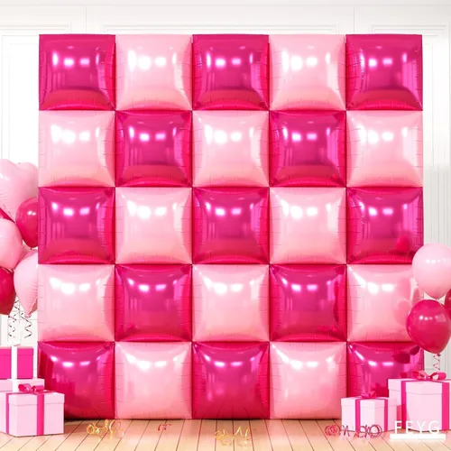 Vista 23 de Globos cuadrados metálicos dorados y negros de doble cara para pared, globos de aluminio cromado de 19 pulgadas, kit de arco de túnel para despedida