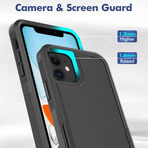 Vista 4 de MDCN Funda para iPhone 11: funda protectora de doble capa resistente para teléfono celular, a prueba de golpes, resistente, con protector