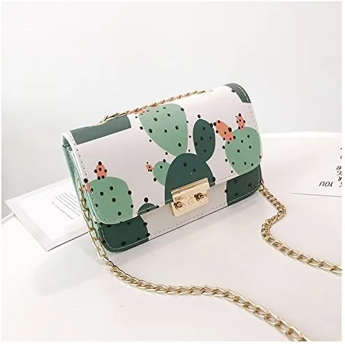 Vista 2 de Mellshy Bolsos cruzados con estampado de cactus lindo para mujer, bolso de hombro con cadena, Blanco