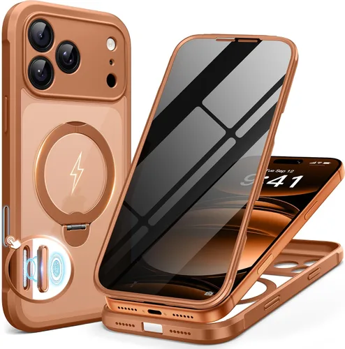 Vista 50 de BERFY Funda para iPhone 17 Pro Max, compatible con MagSafe, protector de pantalla de vidrio integrado, protección de cámara, funda de cuerpo