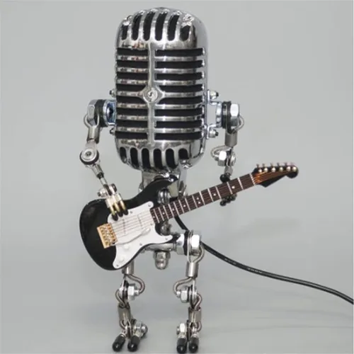 Vista 10 de Lámpara robótica de guitarra con micrófono vintage, regalos de música para hombres, regalos geniales para amantes de la música, luz vintage