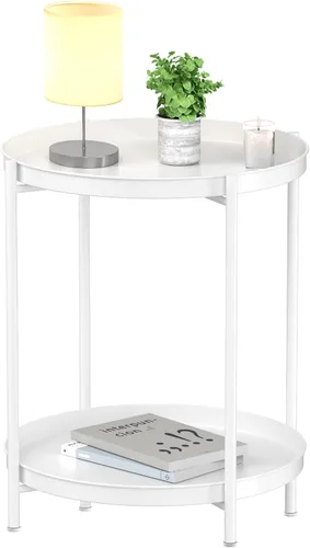 Vista 8 de EKNITEY - Mesa auxiliar pequeña de metal, mesa lateral impermeable para sofá pequeño, mesas de café para dormitorio, interior y exterior, con verde