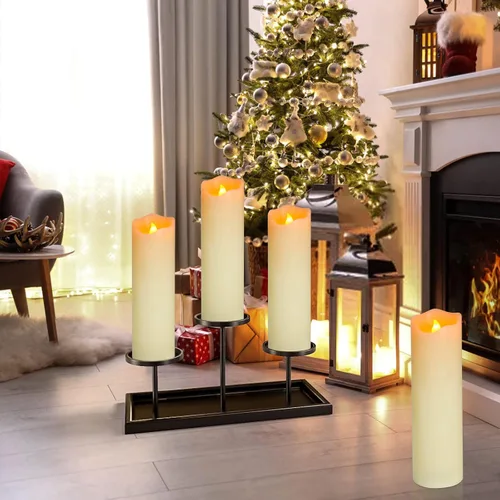 Vista 2 de PChero Velas parpadeantes sin llama de 10 x 3 pulgadas con control remoto y temporizadores, velas LED de cera real que funcionan con pilas, juego