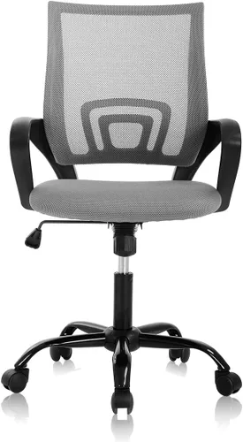 Vista 10 de Silla de escritorio para computadora, ergonómica, respaldo medio, silla de malla con soporte lumbar y reposabrazos, moderna, altura ajustable Negro