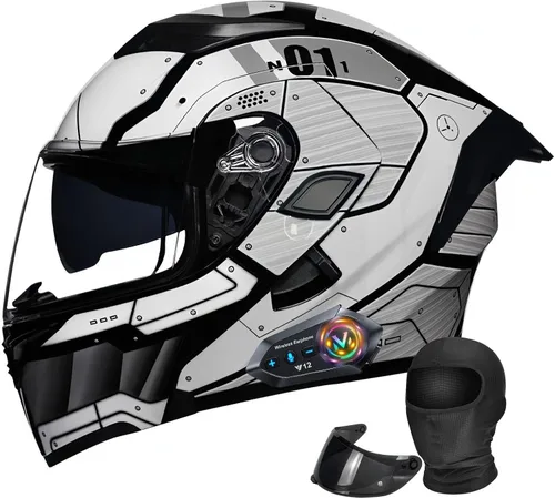 Vista 15 de Casco Modular Moto con Bluetooth Integrado, Doble Visera, Ventilación Múltiple, Forro Extraíble, ABS de Alta Densidad, DOT Homologado para Hombres