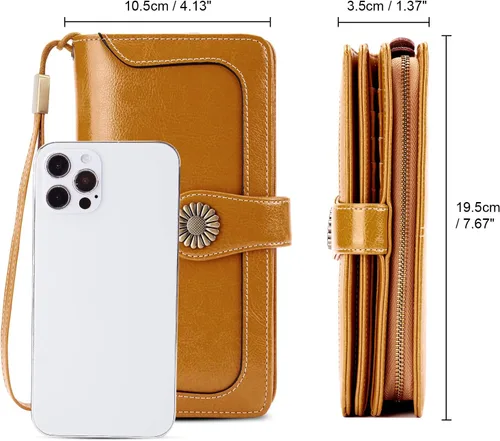 Vista 3 de INSIFEEL Billetera pequeña para mujer, bolso compacto de cuero con bloqueo RFID RFID para mujer, Marrón, Retro