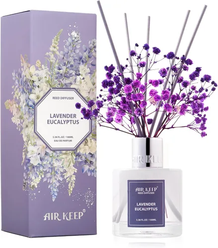 Vista 51 de Airkeep Juego de difusor de varillas – 3.38 onzas líquidas (3.4 fl oz), difusor de aroma de bambú para el hogar, incluye 8 varillas difusoras