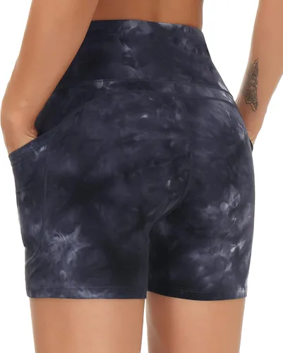 Vista 3 de The Gym People - Pantalones cortos de yoga para mujer, con cintura alta, control de abdomen y bolsillos profundos, para gimnasia, entrenamiento