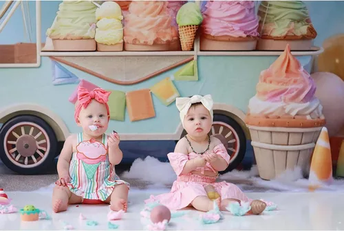 Vista 3 de Kate Telón de fondo de globo de helado para automóvil, decoración de fiesta de cumpleaños para niños, fondo de fotografía de 6.5 x 6.5 pies