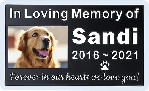 Vista 10 de Piedra sepulcral para mascotas para perros o gatos con placa grabada, piedra conmemorativa para césped y jardín, nombre personalizado y mensaje