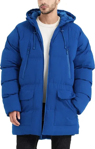 Vista 7 de Abrigo largo de invierno con capucha para hombre, chaqueta acolchada cálida resistente al agua para clima frío, parka