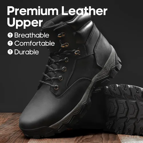Vista 2 de NORTIV 8 Botas de senderismo para hombre, impermeables, a medio tobillo, botas de trekking para exteriores, botas de senderismo de cuero
