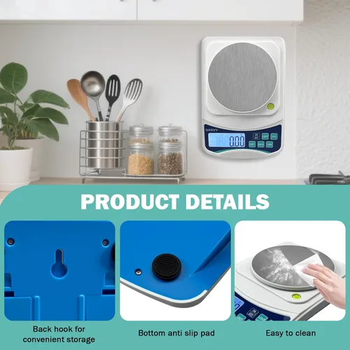 Vista 7 de Balanza Digital de Laboratorio 1000g x 0.01g, Balanza Analítica Electrónica de Precisión para Laboratorio, Joyería, Cocina, Incluye Peso de 100g y 2