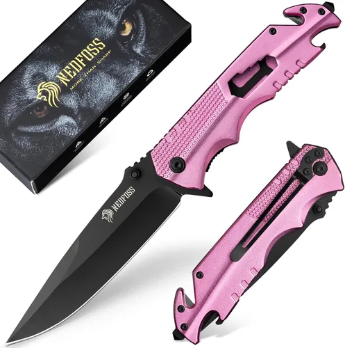 Vista 7 de NedFoss FA48 - Cuchillo de bolsillo para hombres, cuchillo plegable multiherramienta 5 en 1 con bloqueo de marco, abrebotellas, rompevidrios