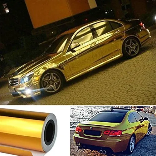 Vista 2 de DIYAH Adhesivo de vinilo cromado dorado brillante para automóvil con liberación de aire, sin burbujas, antiarrugas (12 x 60 pulgadas/1 pie x 5 pies)
