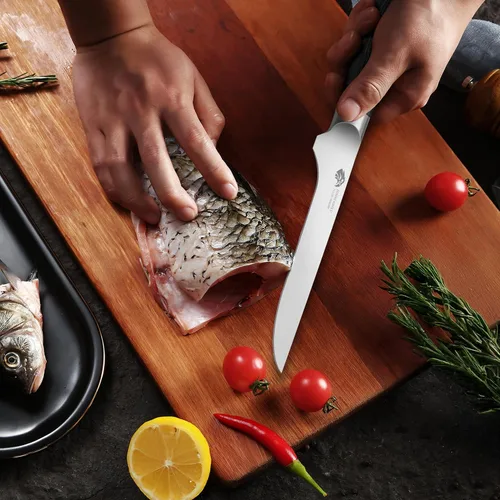 Vista 4 de TUO Black Hawk - Cuchillo de filete de 6 pulgadas para recortar grasa de carne, desollado de ciervos, mango de espiga completa, acero alemán de alto