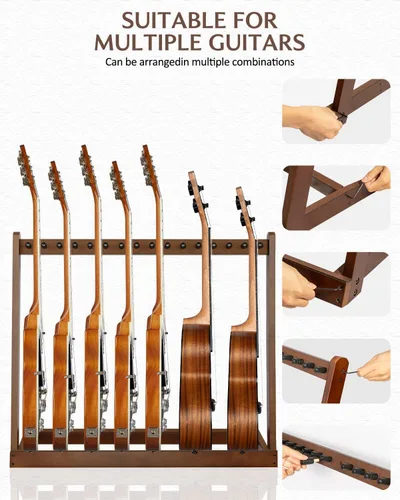 Vista 5 de SMT-10 - Soporte de madera para guitarras múltiples guitarras, soporte para 4 guitarras acústicas o 6 guitarras eléctricas y bajos, pantalla