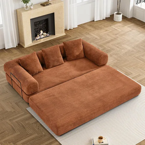 Vista 18 de DAMAIFROM - Sofá cama convertible sin huesos, color beige y blanco 80" Corduroy Modular Compressed Futon Sofa Bed, Pull-Out Cloud Loveseat with