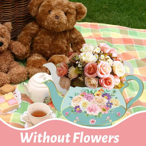 Vista 8 de 8 piezas de decoración de fiesta de té, cajas de centro de mesa de tetera floral para fiesta de cumpleaños de princesa, decoración de mesa temática