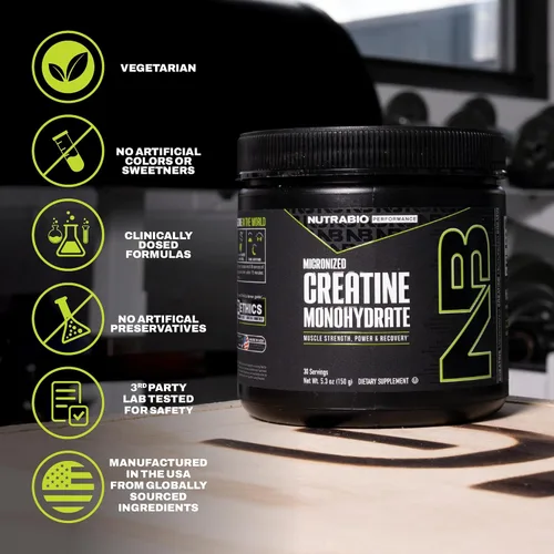 Vista 7 de NutraBio Suplemento en polvo de monohidrato de creatina micronizada pura, sin sabor, (150 g) – Apoya la energía muscular masiva, la recuperación