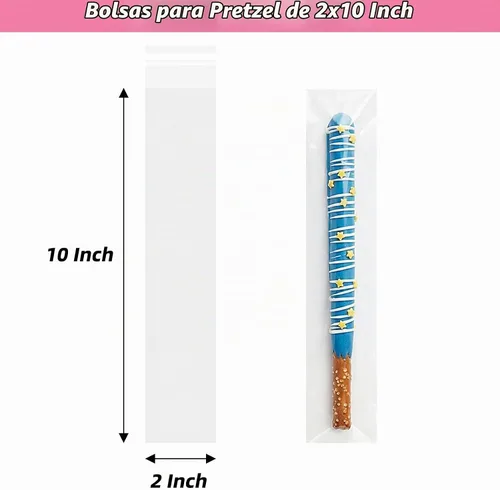 Vista 2 de Morepack Bolsas de celofán autosellables, 2 x 10 pulgadas, 100 bolsas transparentes para barra de pretzel, bolsa resellable para embalaje, paletas