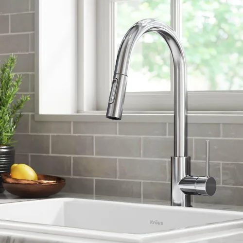 Vista 2 de Kraus Oletto - Grifo de cocina contemporáneo con un solo mango extraíble en cromado, KPF-3104CH