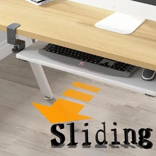 Vista 3 de Plataforma de teclado ajustable, plataforma ergonómica de madera extraíble de 30 pulgadas, extensor de escritorio deslizante, estante para teclado